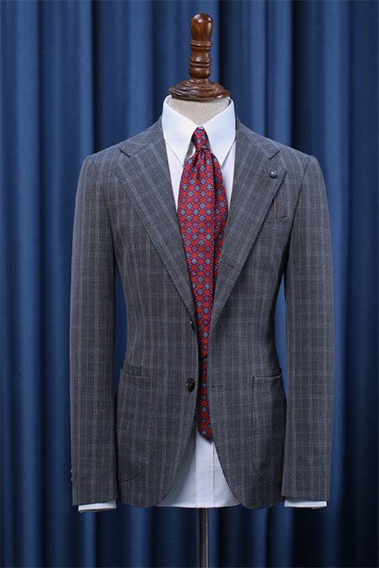 Benjamin Custom Dark Gray Close-Fitting Plaid Business Suit