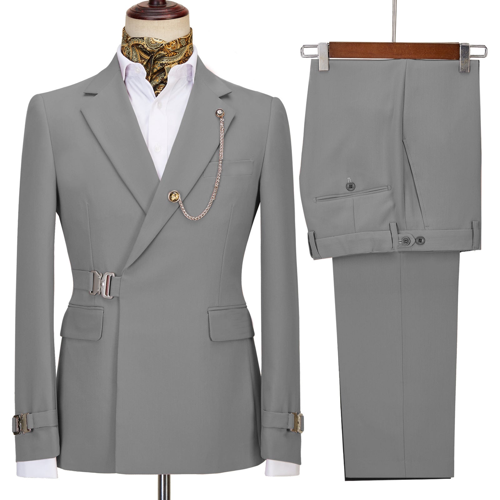 Benjamin Luxury Gray Peak Lapel Slim Fit Prom Suit