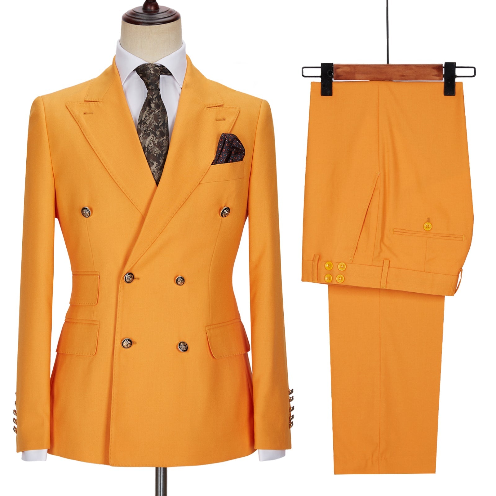 Benjamin New Orange Double-Breasted Peaked Lapel Men’s Suit