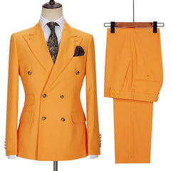 Benjamin New Orange Double-Breasted Peaked Lapel Men’s Suit