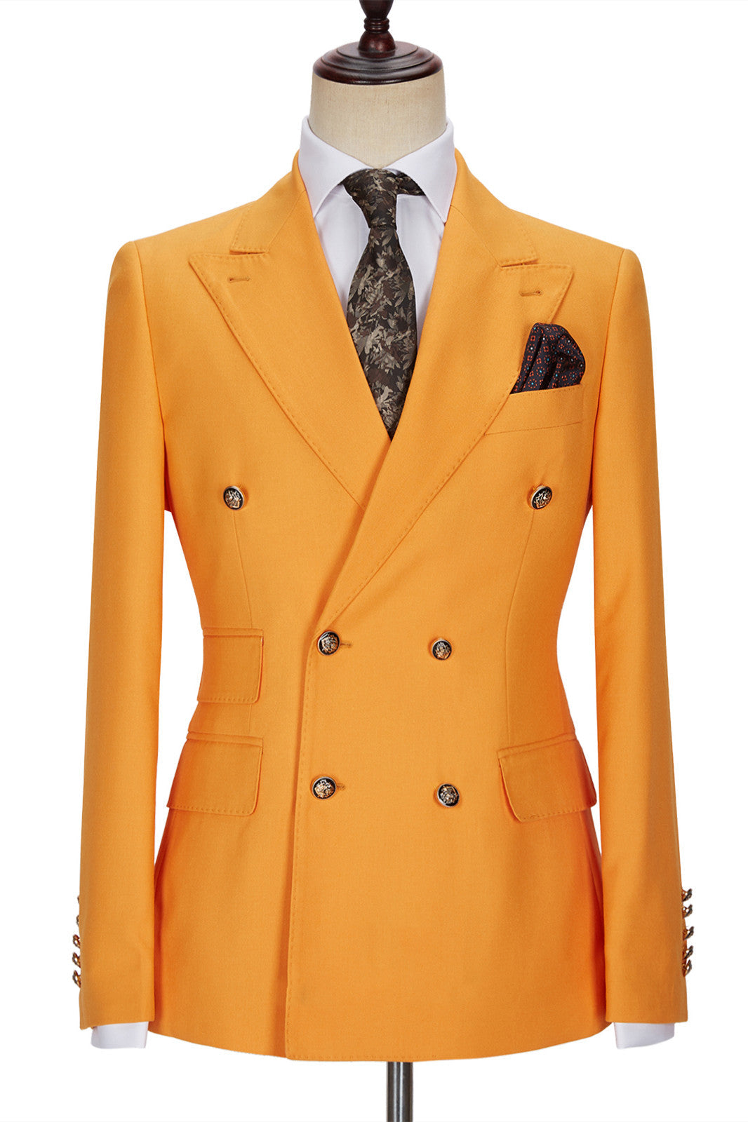 Benjamin New Orange Double-Breasted Peaked Lapel Men’s Suit