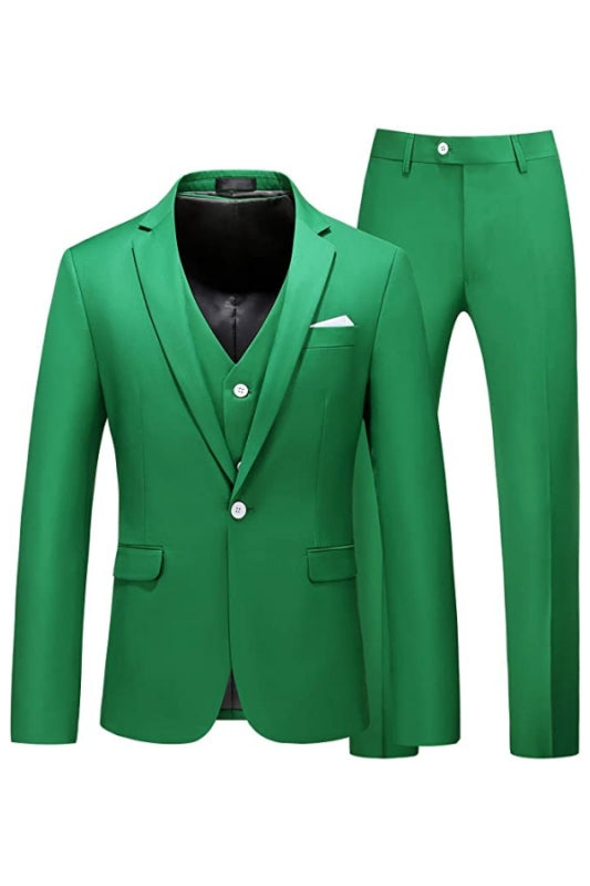 Benjamin Stylish Green Notched Lapel Three-Piece Prom Suit For Men