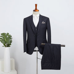 Benson Contemporary Navy Blue Striped Three Pieces Slim Fit Custom Business Suit