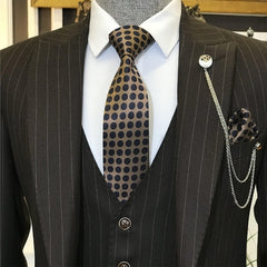 Benson Custom Brown Striped Three-Piece Peaked Lapel Men's Business Suit