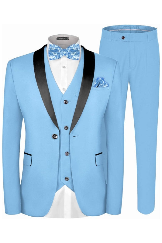 Berger Elegant Sky Blue Three-Piece Shawl Collar Groom's Wedding Ensemble