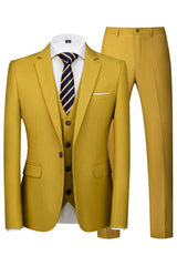 Bernard Fashion Mustard Notched Lapel Three-Piece Men's Prom Outfit