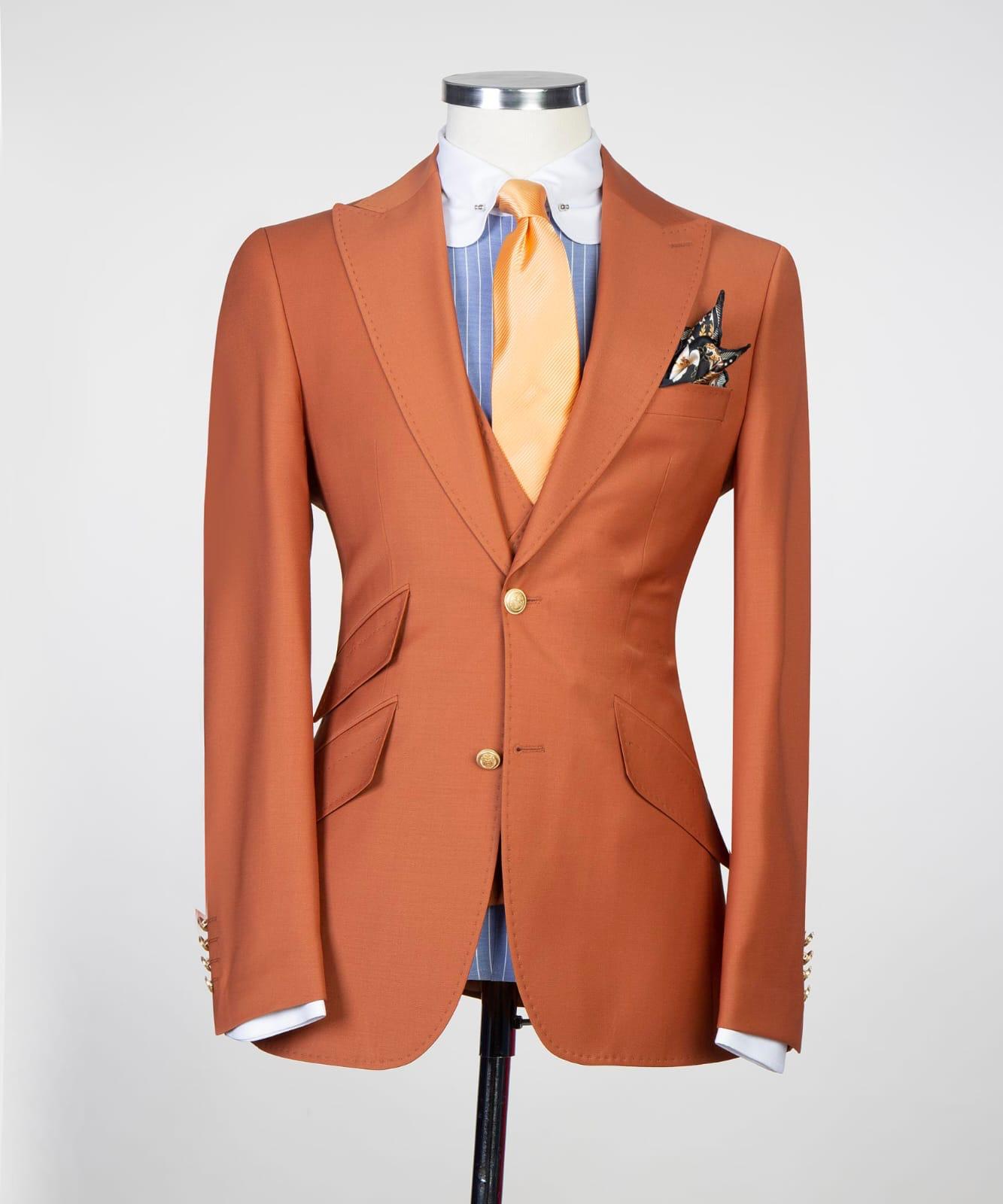 Bernard Orange Peak Lapel Slim Fit Prom Men’s Suits