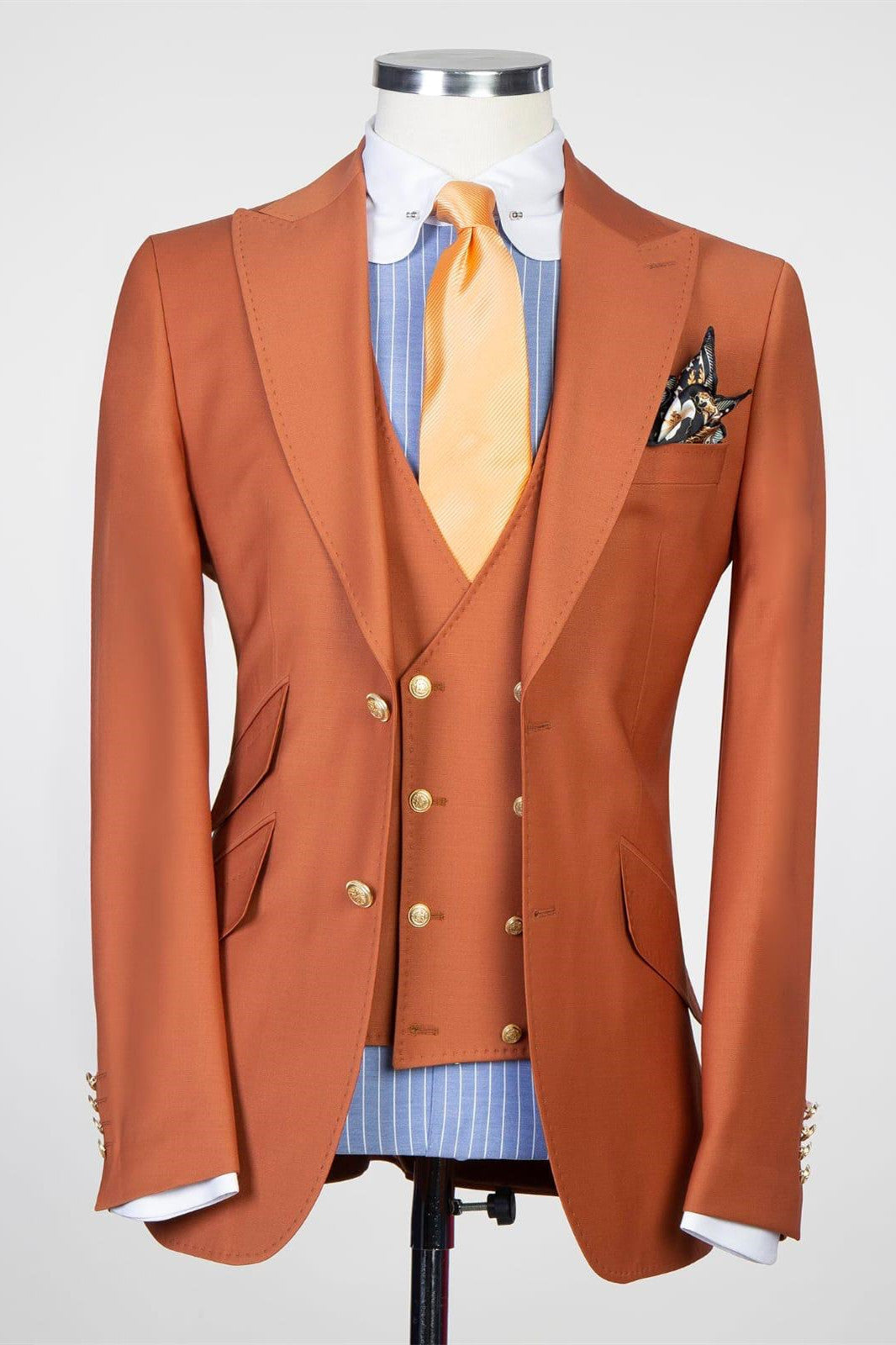 Bernard Orange Peak Lapel Slim Fit Prom Men’s Suits