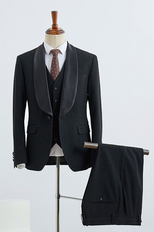 Bernie Classic Black Three Pieces Custom Wedding Suit for Grooms