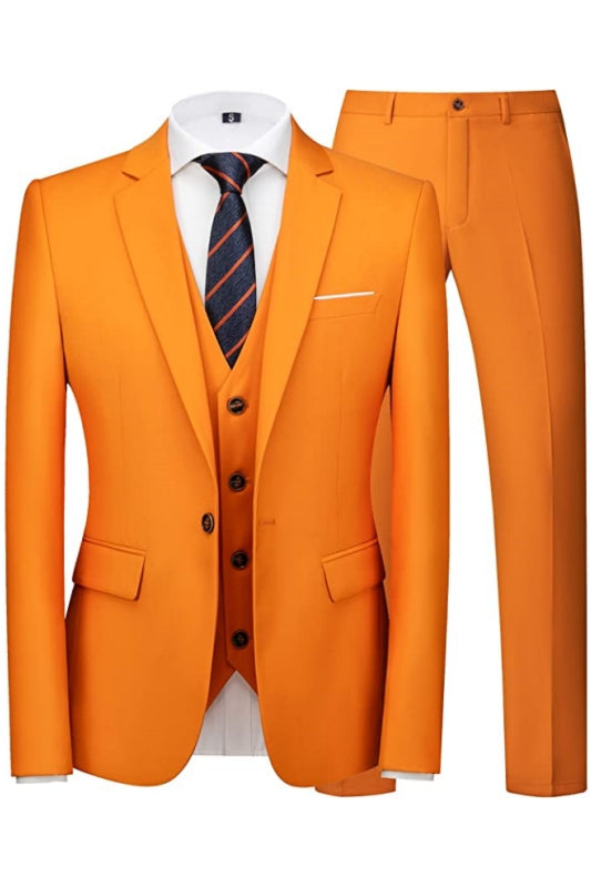 Bernie Modern Orange Notched Lapel Three-Piece Prom Suit For Men