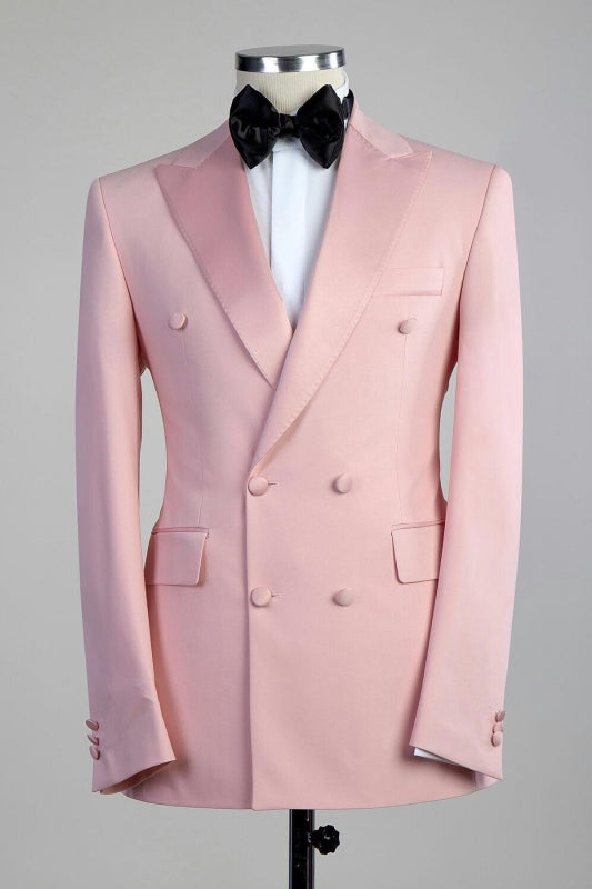 Bernie Pink Peaked Lapel Double Breasted Form-Fitting Prom Attire