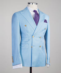 Bernie Sky Blue Latest Peak Lapel Double Breasted Two-Piece Prom Suits