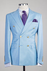 Bernie Sky Blue Latest Peak Lapel Double Breasted Two-Piece Prom Suits