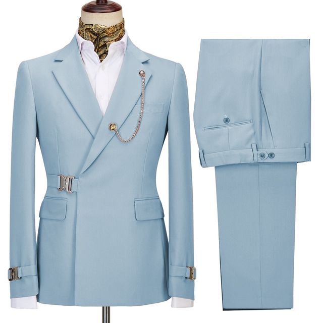 Bernie Stylish Sky Blue Notched Lapel Two Pieces Business Men’s Suits