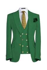 Bert Contemporary Emerald Green Peaked Lapel Three-Piece Prom Ensemble for Men