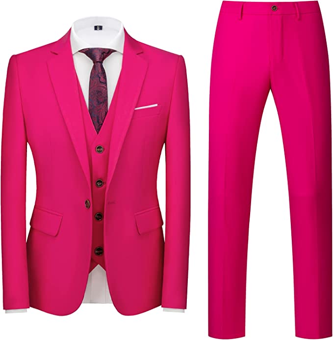 Bert Rose Red Slim Fit Three-Piece Notched Lapel Prom Suit For Men