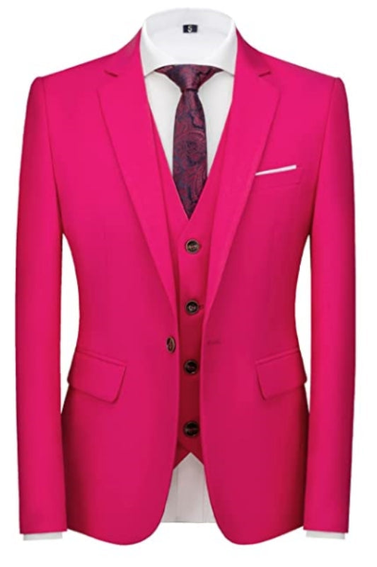 Bert Rose Red Slim Fit Three-Piece Notched Lapel Prom Suit For Men