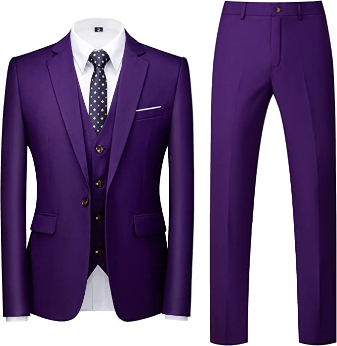 Berton Purple Close-Fitting Three-Piece Notched Lapel Prom Suit