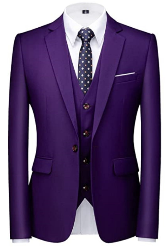 Berton Purple Close-Fitting Three-Piece Notched Lapel Prom Suit