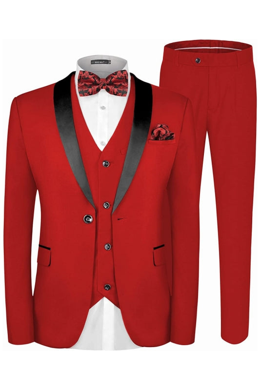 Bertram Chic Red Three-Piece Shawl Lapel Suit for Men