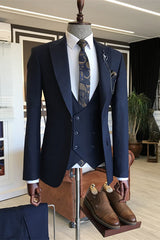 Bertram Formal Navy Blue Three-Piece Peaked Lapel Business Suit