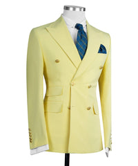 Bertran Yellow Trendy Double Breasted Peak Lapel Men’s Suits