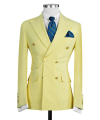 Bertran Yellow Trendy Double Breasted Peak Lapel Men’s Suits