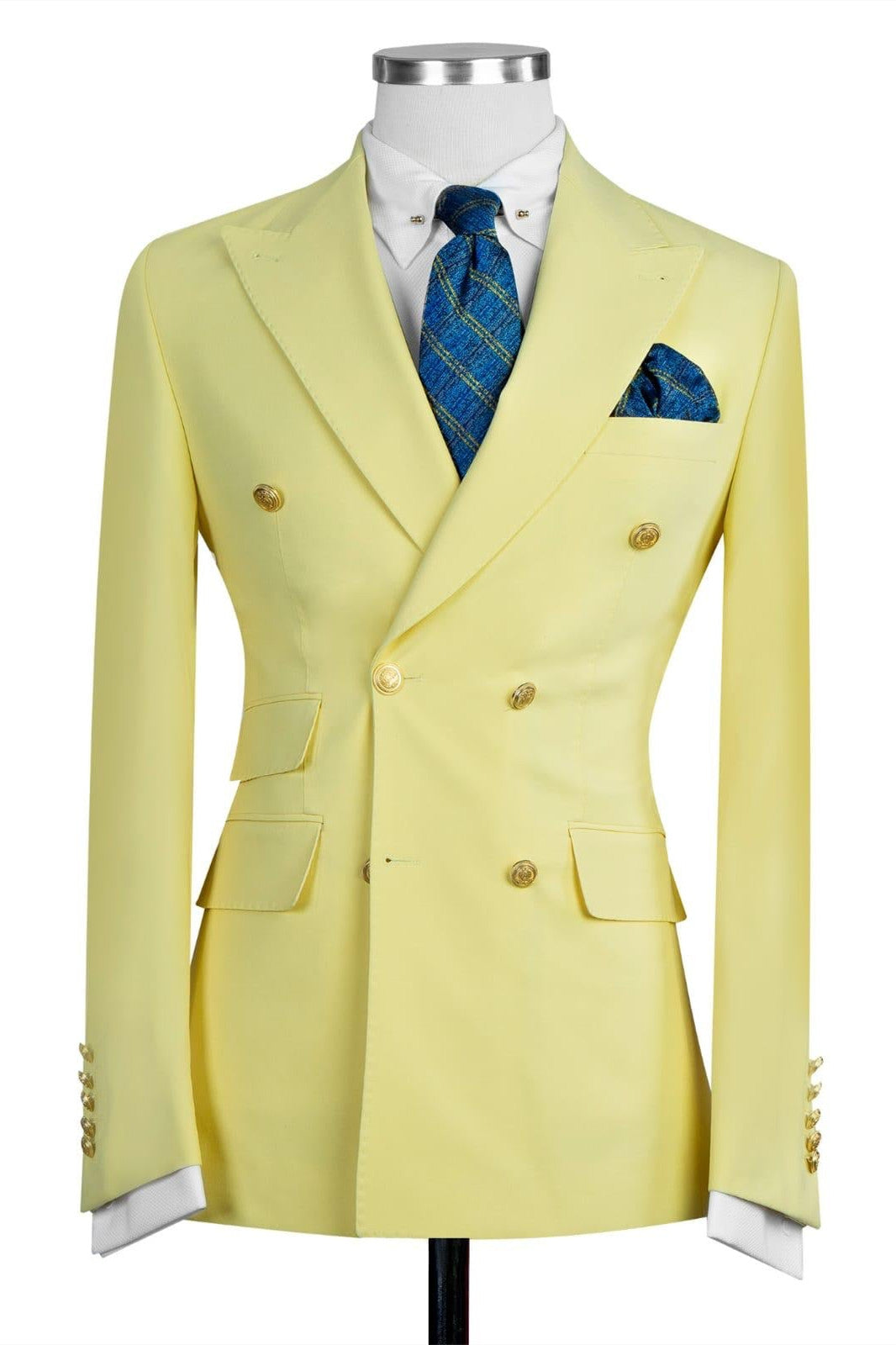 Bertran Yellow Trendy Double Breasted Peak Lapel Men’s Suits