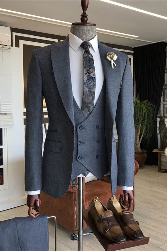 Bertrand Bespoke Deep Gray Three-Piece Peaked Lapel Business Suit