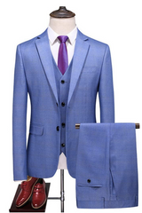 Bespoke Azure Blue Notch Lapel Business Suits for Men