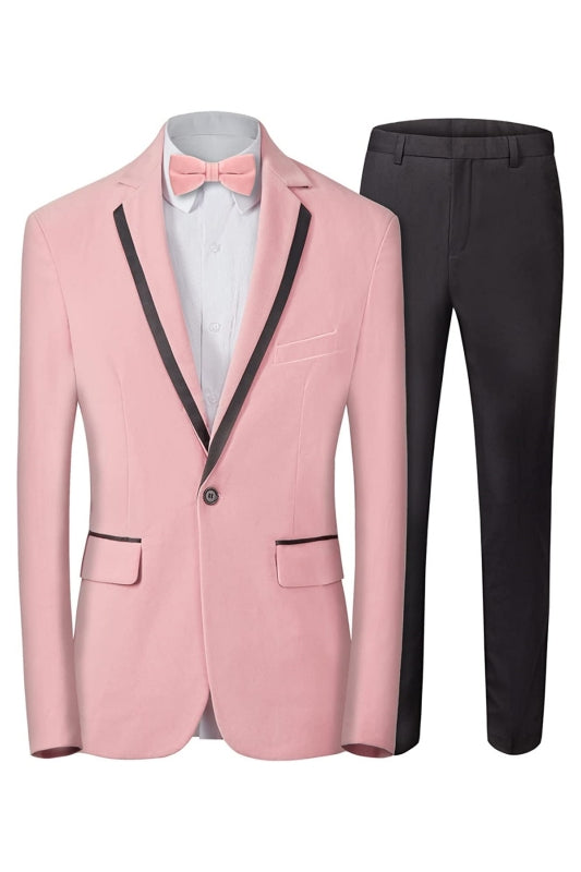 Bevis Fashion Pink Notched Lapel Two-Piece Velvet Prom Suit For Men