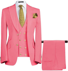 Bill Deluxe Candy Pink Three-Piece Peaked Lapel Prom Suit For Men