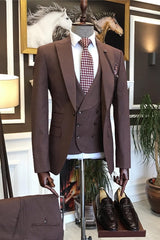 Bill Latest Tan Peaked Lapel Three-Piece Business Suit