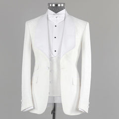 Billy White Jacquard Bespoke Three-Piece Wedding Suit with Shawl Lapel