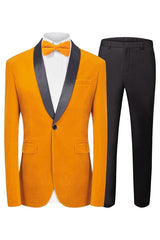 Bing Latest Yellow Shawl Collar Two-Piece Velvet Groom's Wedding Suit