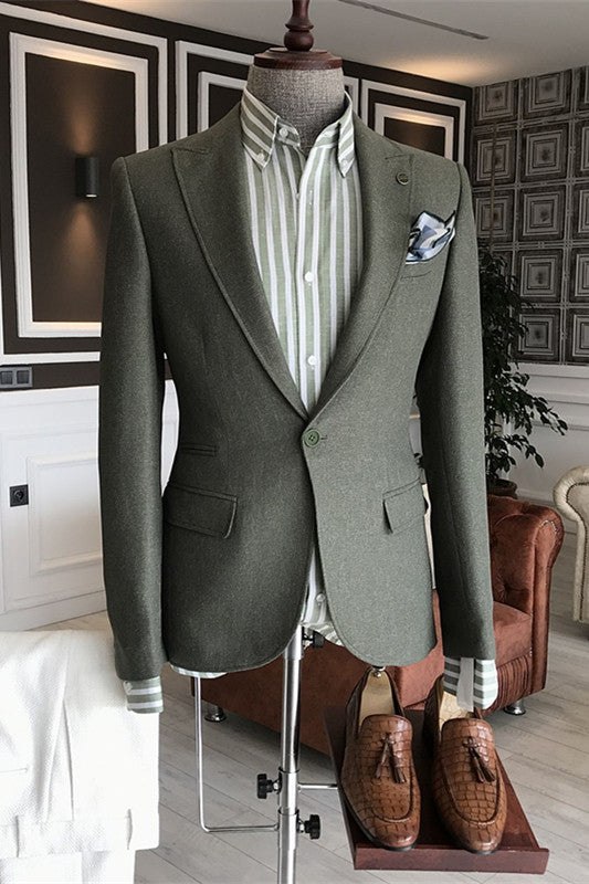 Bishop Latest Dark Green Peaked Lapel Prom Suit For Men