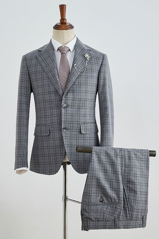 Bishop Trendy Gray Plaid Slim Fit Tailored Men’s Business Suit