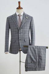 Bishop Trendy Gray Plaid Slim Fit Tailored Men’s Business Suit