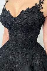 Black Ball gown Puffy Evening Dress with Straps