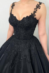 Black Ball gown Puffy Evening Dress with Straps