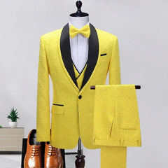 Blair Chic Yellow Shawl Lapel Three-Piece Jacquard Prom Outfit