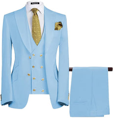 Blair Contemporary Sky Blue Three-Piece Peaked Lapel Prom Suit For Men