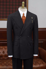 Blake Bespoke Black Striped Double Breasted Peaked Lapel Business Suit