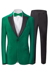 Blake Chic Emerald Peaked Lapel Two Piece Velvet Men's Prom Suit