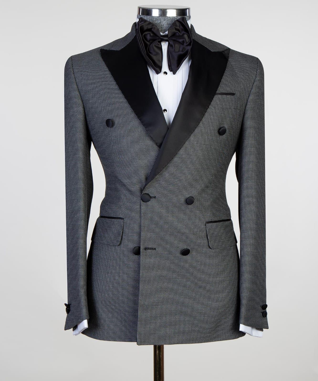 Bobby Charcoal Gray Fashion Double-Breasted Peaked Lapel Men’s Suit