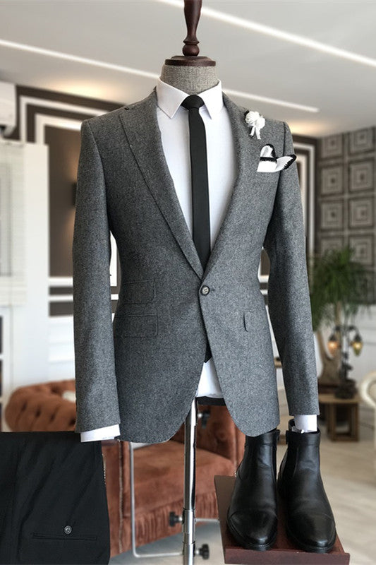 Borg Simple Deep Gray Notched Lapel Men's Business Suit