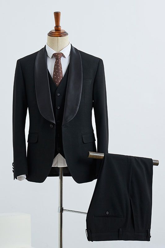 Borg Traditional All Black Three Pieces Slim Fit Groom’s Wedding Suit