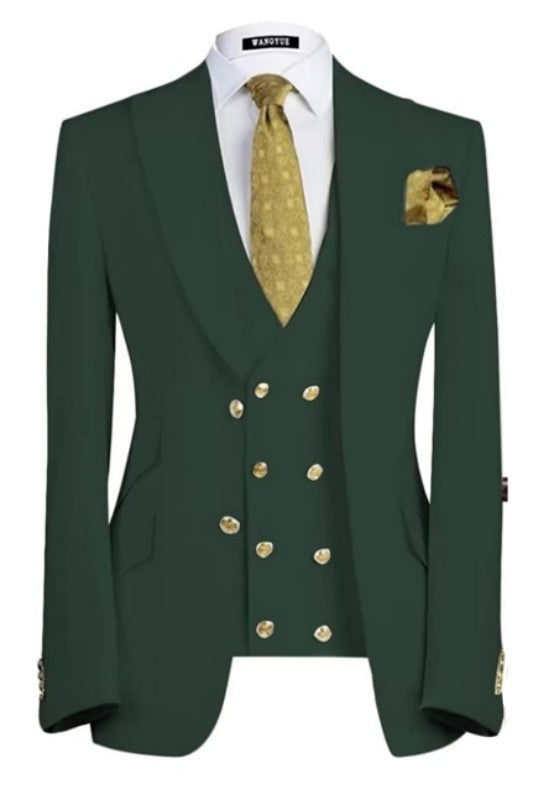 Boris Tailor-Made Dark Green Three-Piece Peak Lapel Men's Business Suit