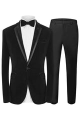 Bowen Fancy Ebony Notched Lapel Two Piece Velvet Prom Outfit For Men