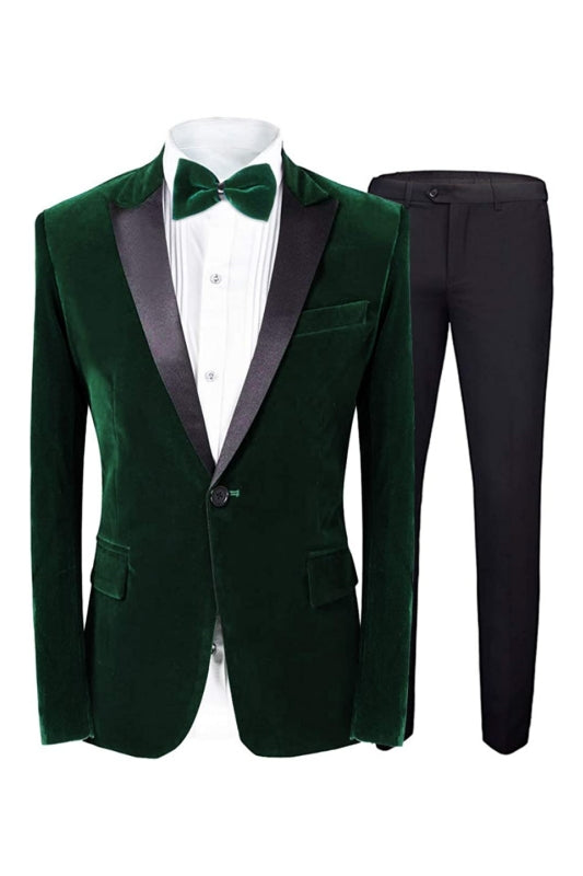 Boyce Bespoke Emerald Green Peaked Lapel Slim Fit Velvet Prom Suit For Men